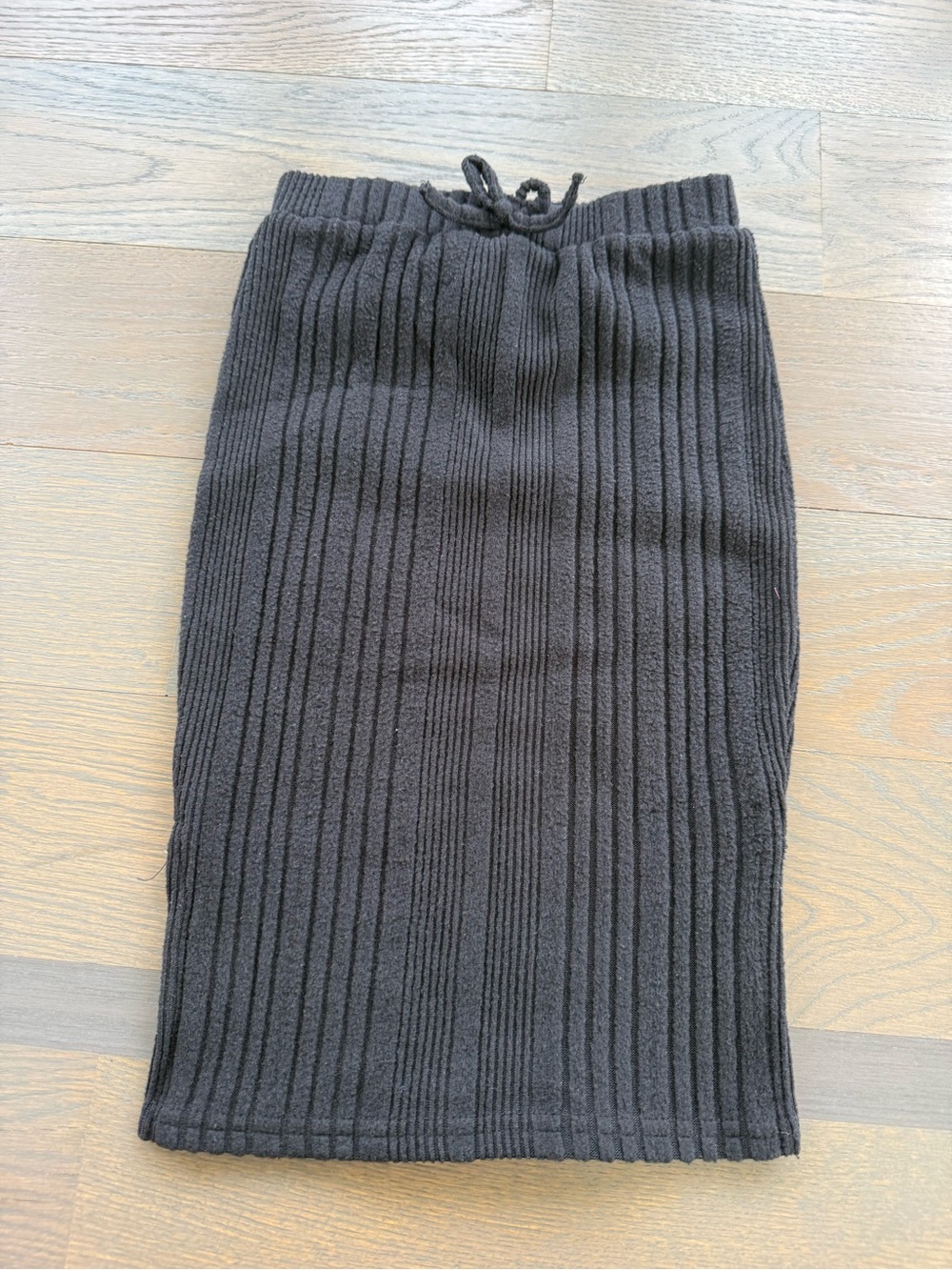 Black Ribbed Knit Pencil Skirt with Drawstring Waist